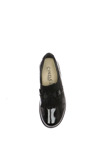 Mocassino nero in pelle lucida elasticizzata zeppa bassa - 4