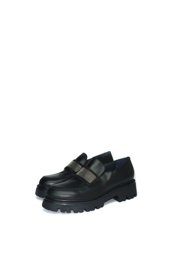 Mocassino pelle nera con accessorio Vernissage - 3