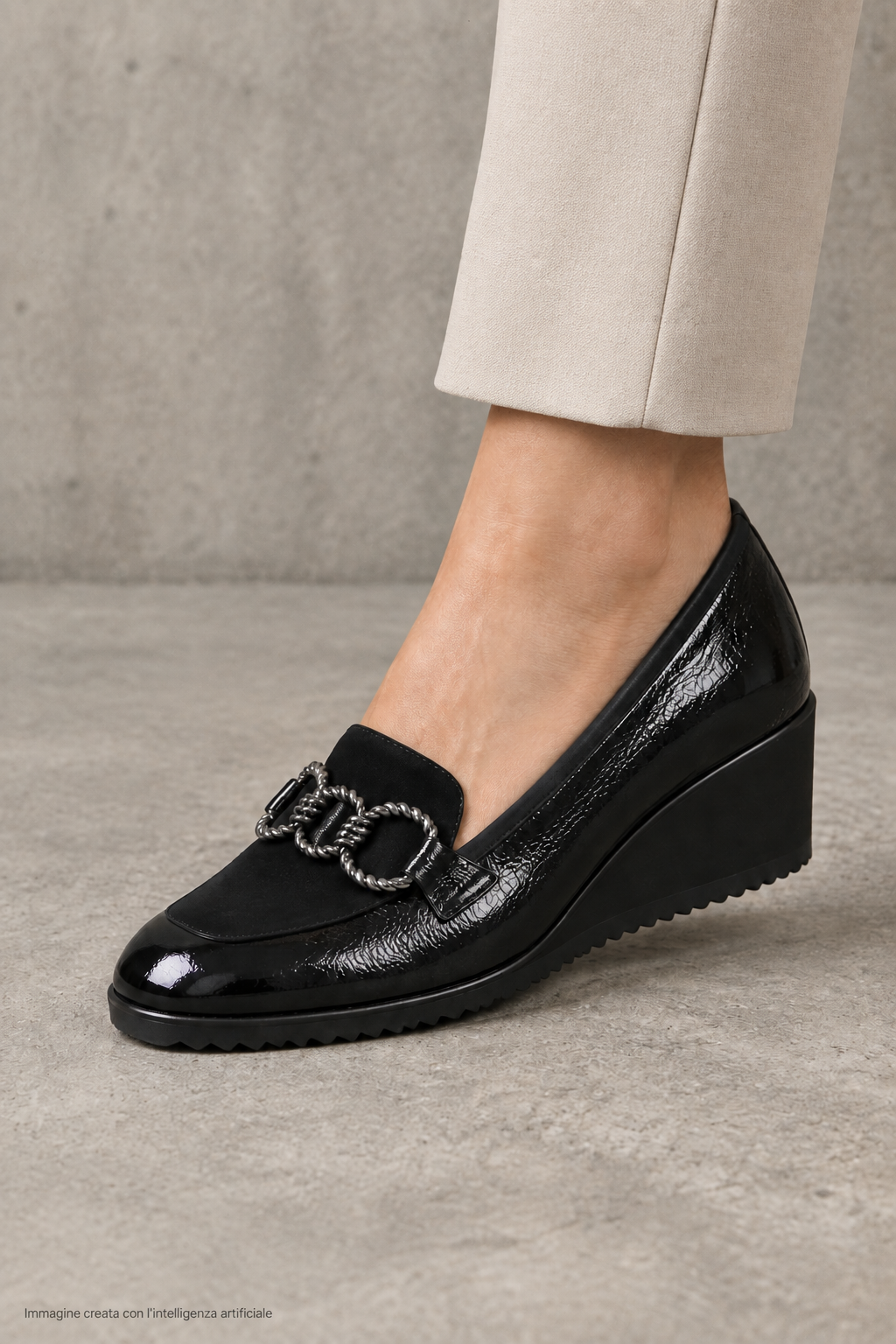 Mocassino scollato nero in pelle con catena plantare estraibile  Anastasio 2
