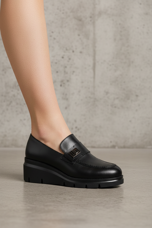 Mocassino tendenza in pelle cuoio e nero Soffice Sogno - 2