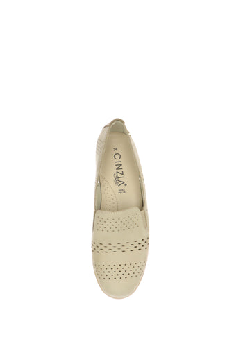 Mocassino traforato beige zeppa bassa - 5
