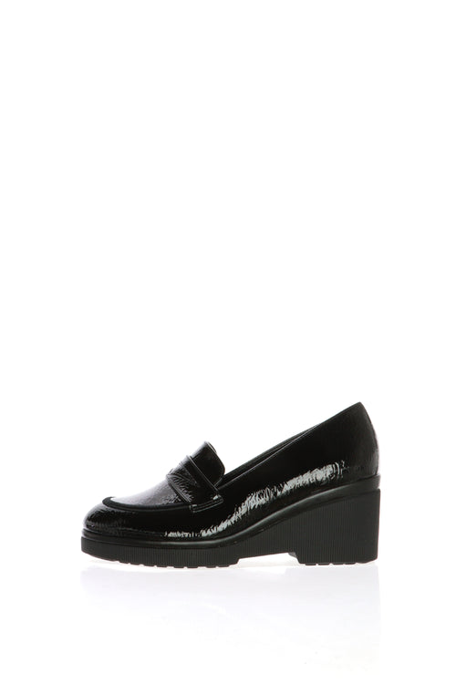 Mocassino zeppa alta in vernice nera Cinzia Soft - 1