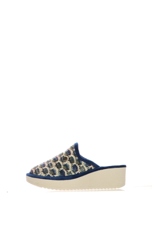 Pantofola Cinzia Soft blu e beige con zeppa - 2