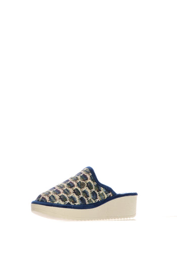 Pantofola Cinzia Soft blu e beige con zeppa - 4