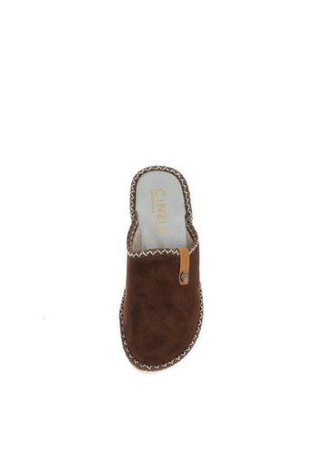 Pantofola Cinzia Soft marrone in panno con zeppa - 4