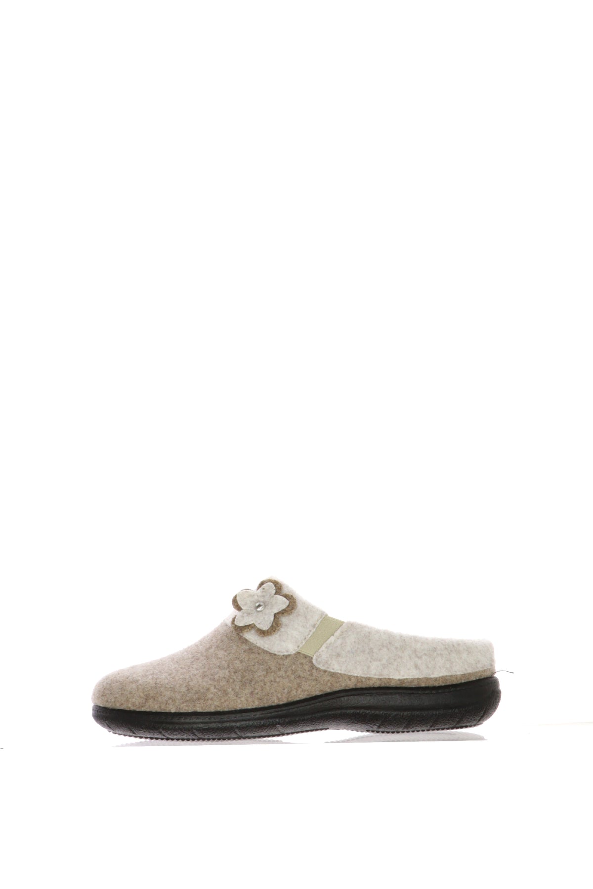Pantofola Susimoda in feltro blu e beige con applicazione floreale
