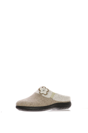 Pantofola Susimoda in feltro blu e beige con applicazione floreale - 3