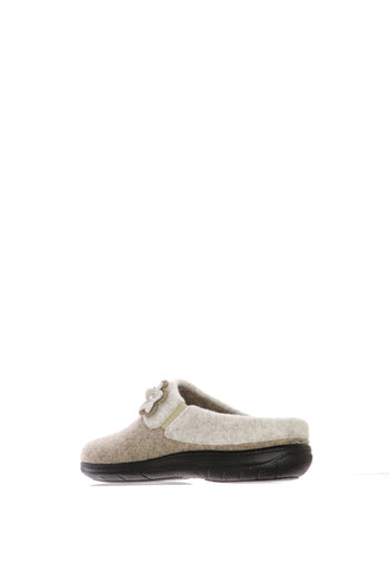 Pantofola Susimoda in feltro blu e beige con applicazione floreale - 5