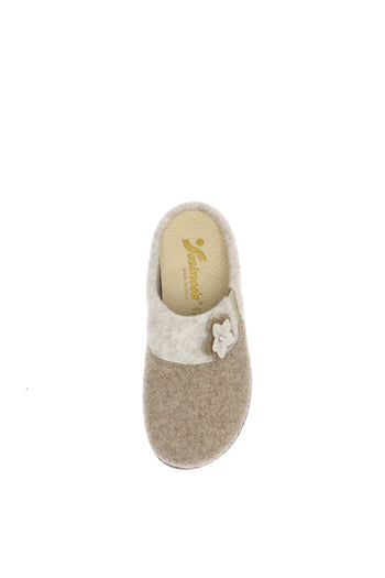Pantofola Susimoda in feltro blu e beige con applicazione floreale - 7