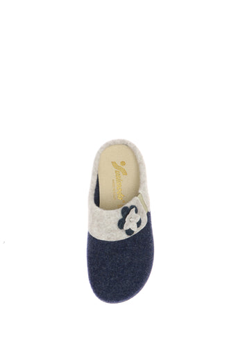 Pantofola Susimoda in feltro blu e beige con applicazione floreale - 8