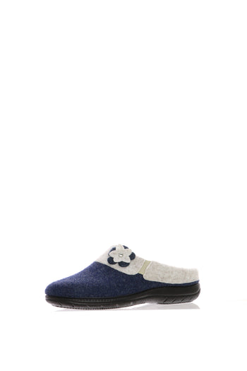 Pantofola Susimoda in feltro blu e beige con applicazione floreale - 4