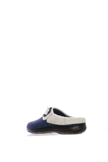 Pantofola Susimoda in feltro blu e beige con applicazione floreale - 6