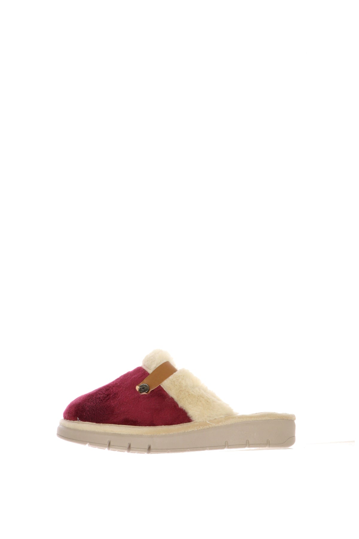 Pantofola bordeaux e camel con pelliccia con zeppa 2