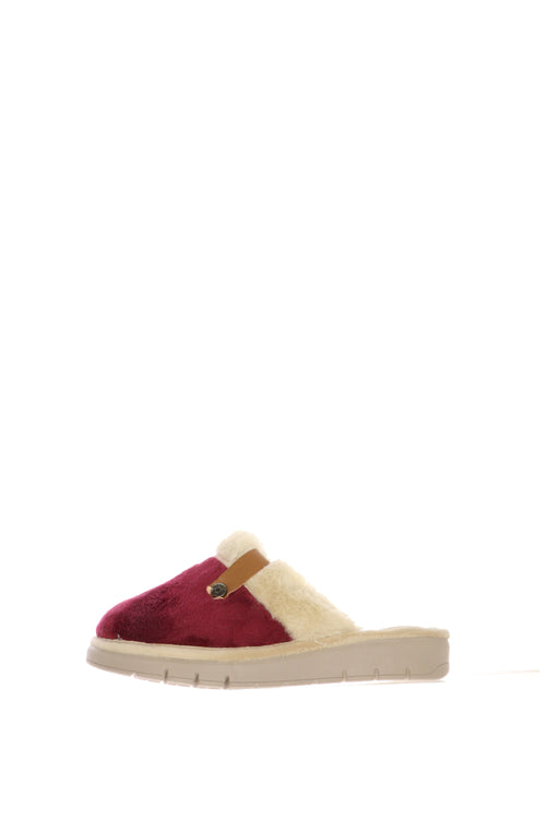 Pantofola bordeaux e camel con pelliccia con zeppa - 2