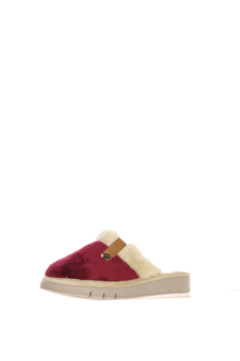 Pantofola bordeaux e camel con pelliccia con zeppa - 4