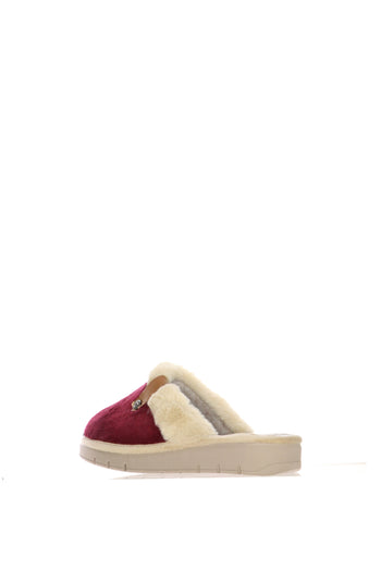 Pantofola bordeaux e camel con pelliccia con zeppa - 6