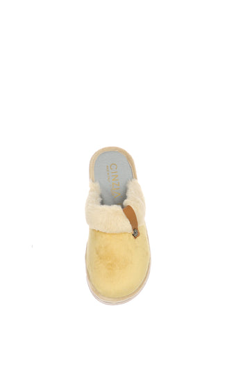 Pantofola bordeaux e camel con pelliccia con zeppa - 7