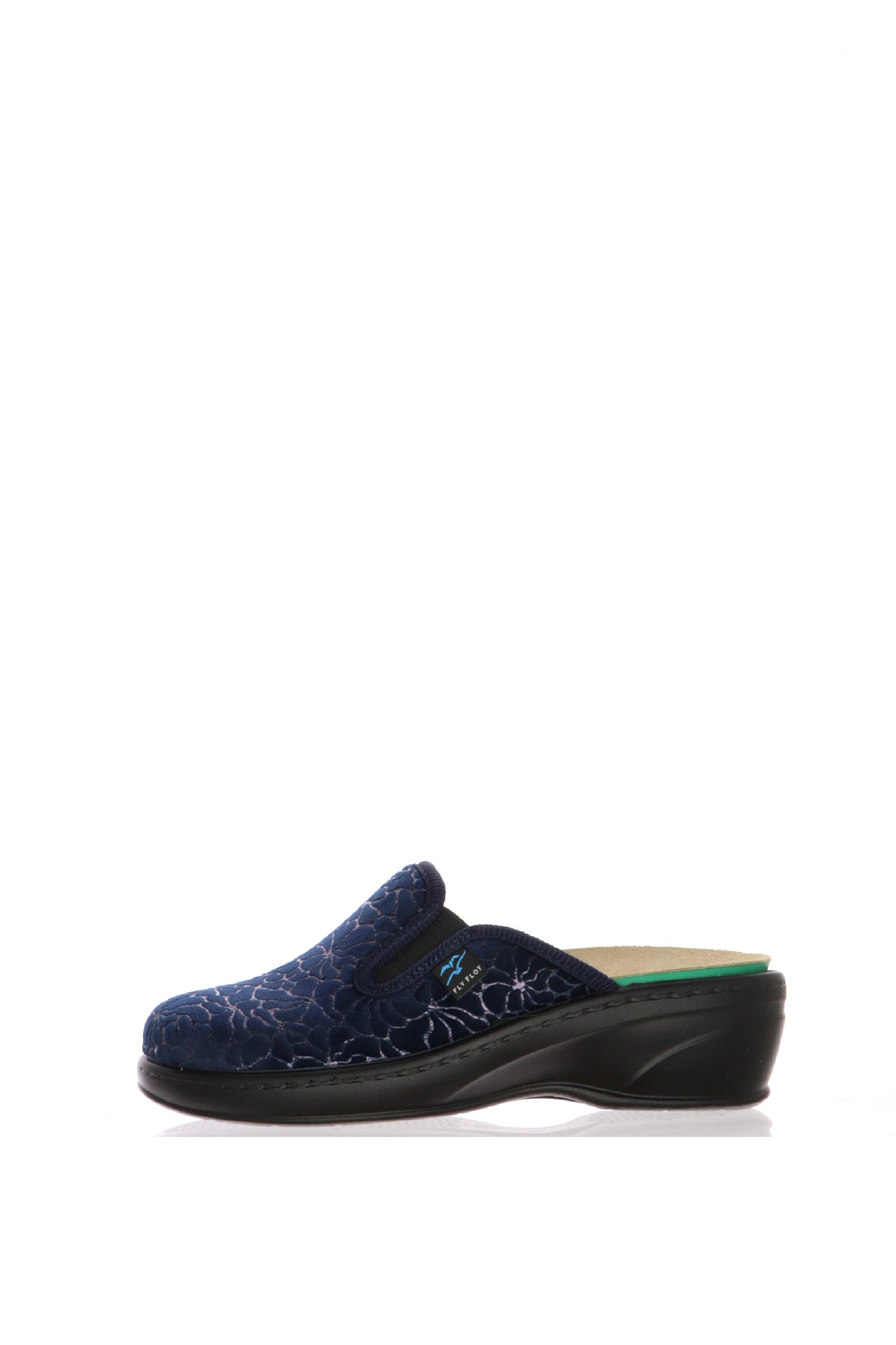 Pantofola in tessuto stampato elastico blu con planatre estraibile Fly Flot