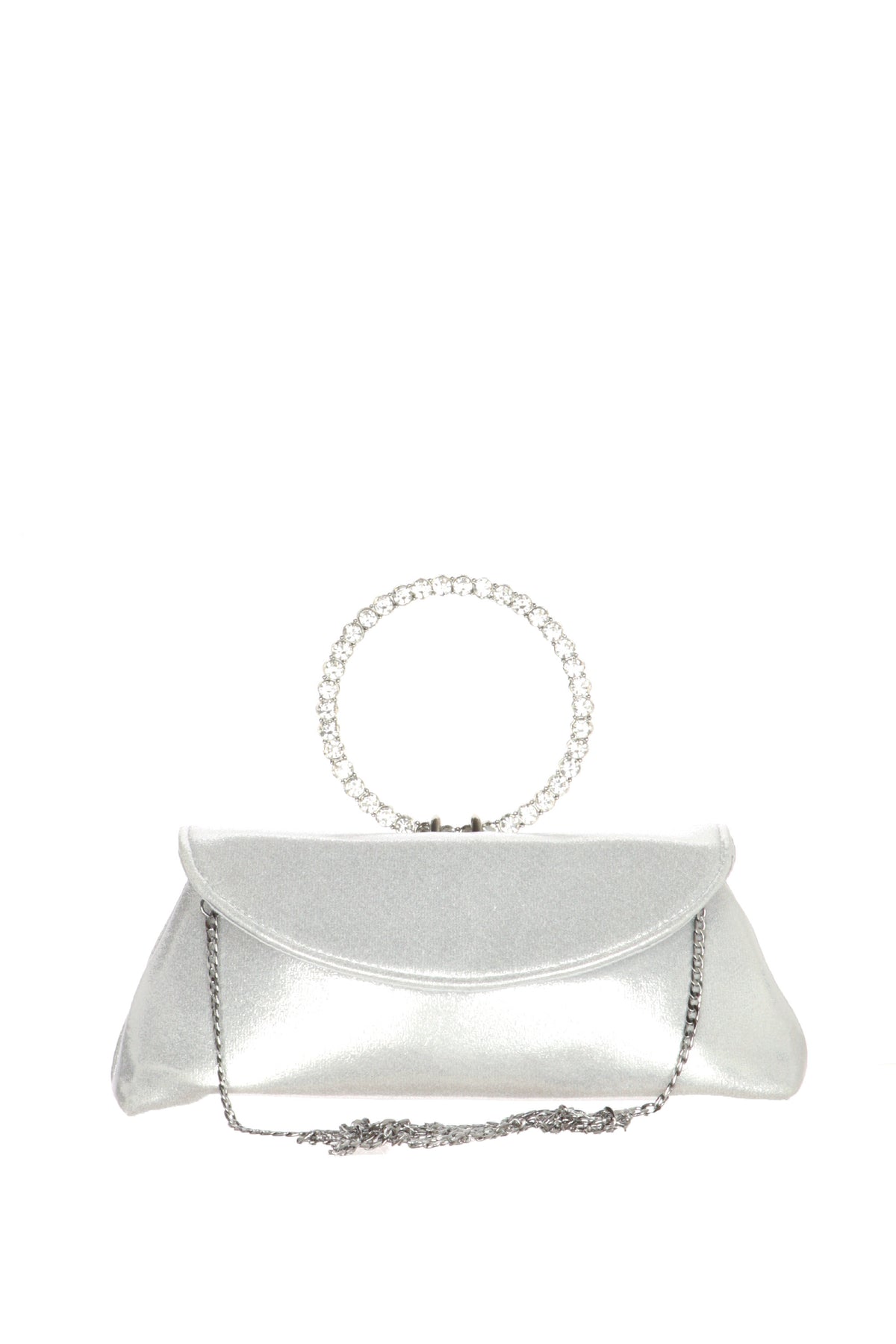 Pochette cerimonia in tessuto laminato platino e argento