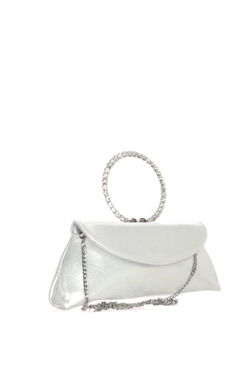 Pochette cerimonia in tessuto laminato platino e argento - 3