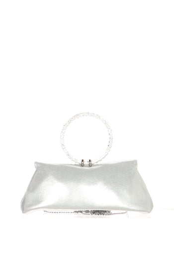 Pochette cerimonia in tessuto laminato platino e argento - 5