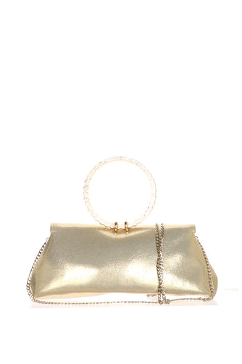 Pochette cerimonia in tessuto laminato platino e argento - 6