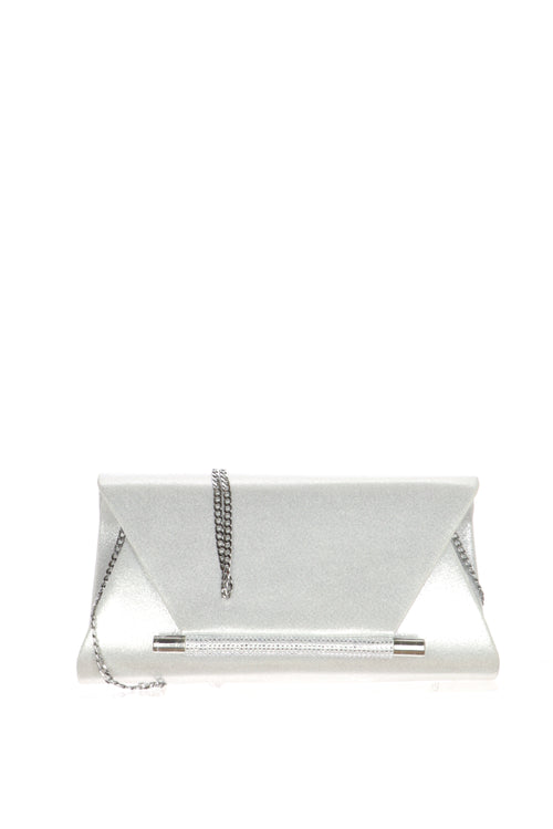 Pochette rigida in tessuto laminato platino e argento dettaglio luminoso - 1