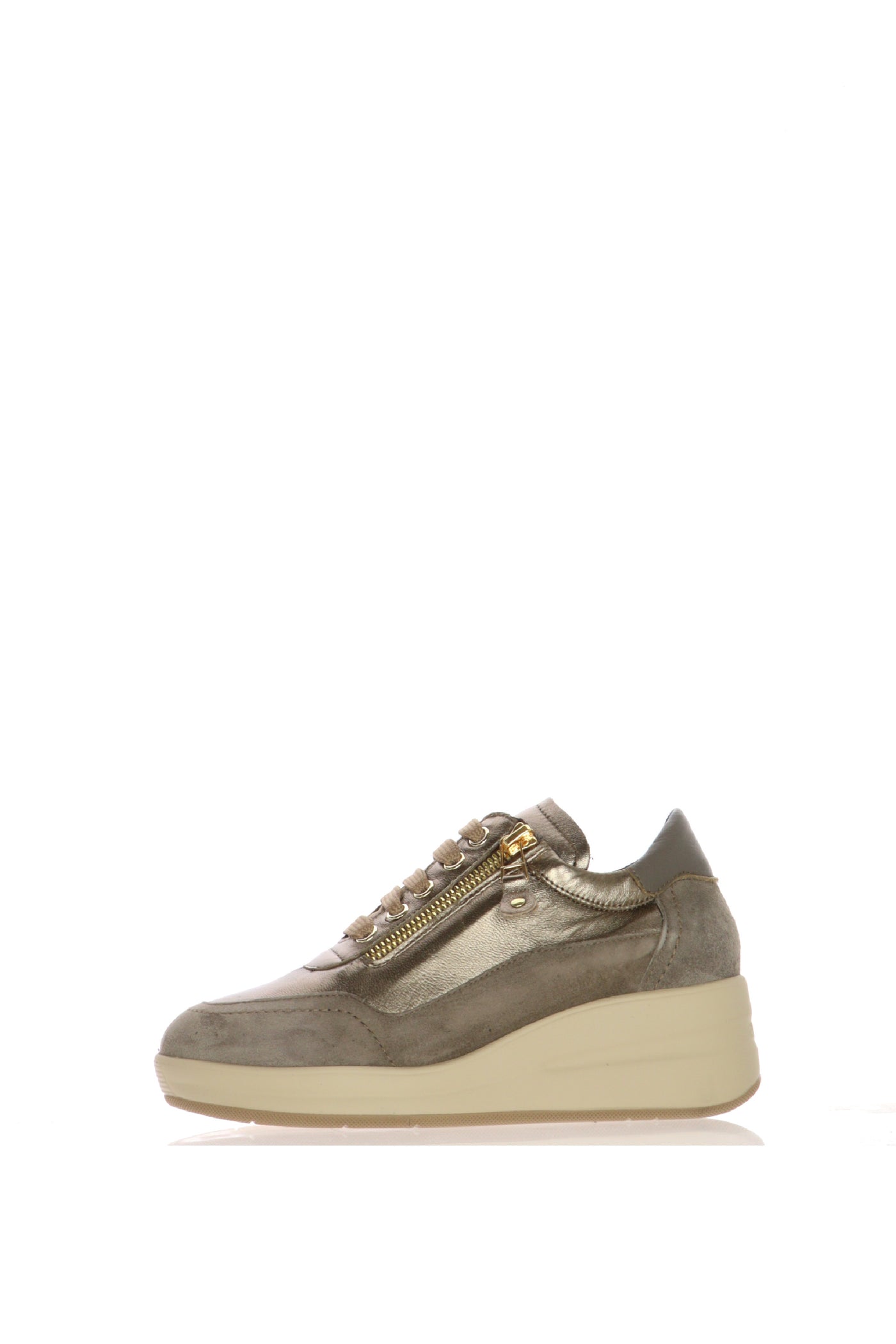 Sneakers in pelle e camoscio tortora con lacci e cerniera Melluso