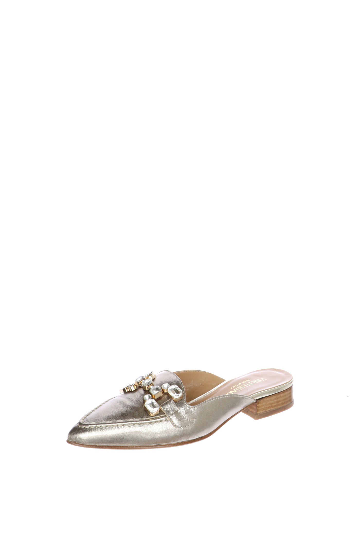 Sabot in pelle laminata oro con gioiello Soffice Sogno