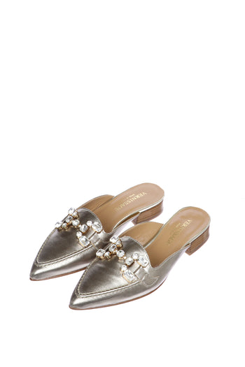 Sabot in pelle laminata oro con gioiello Soffice Sogno - 4