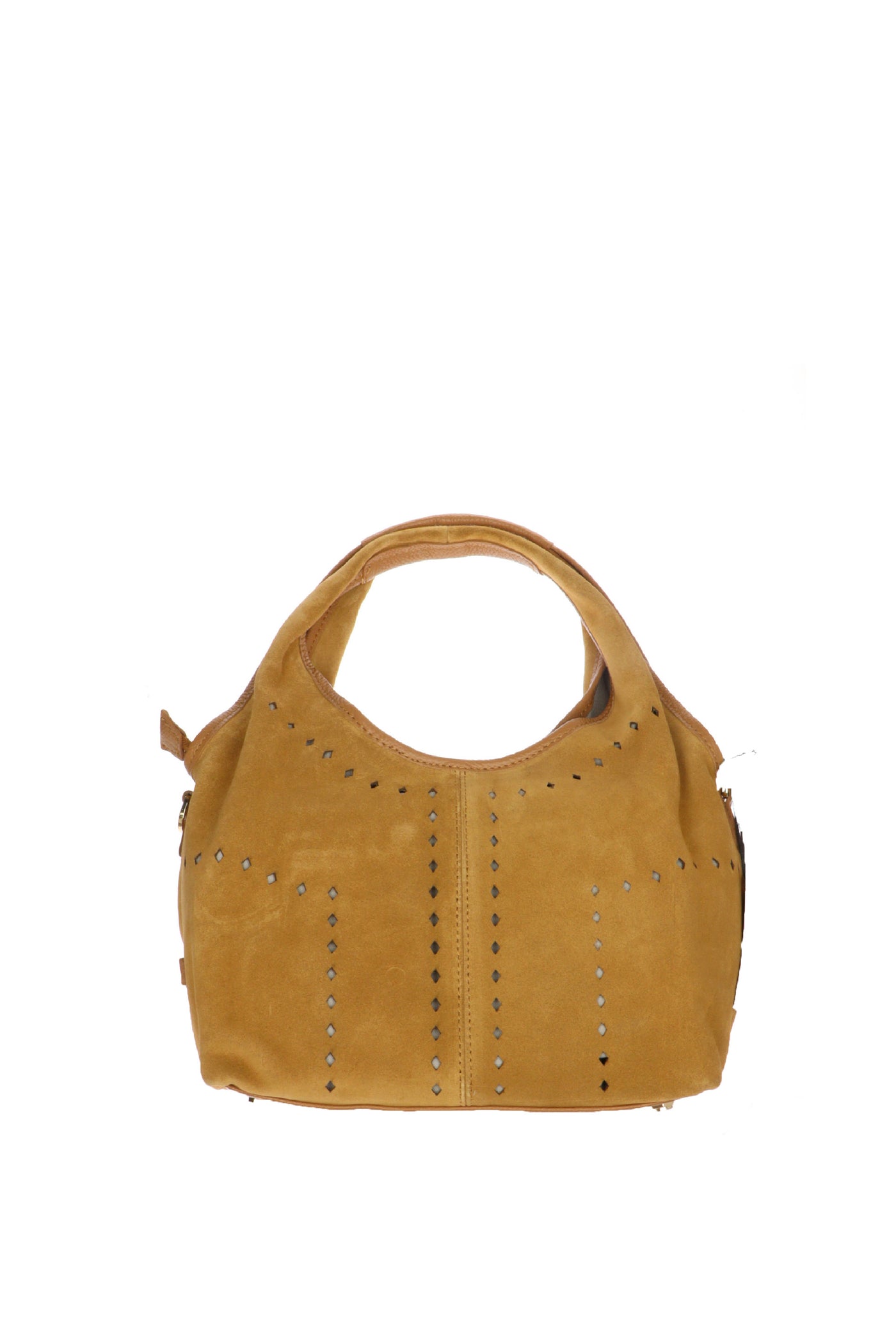 Sacca piccola morbida in vera pelle scamosciata cuoio Made in Italy