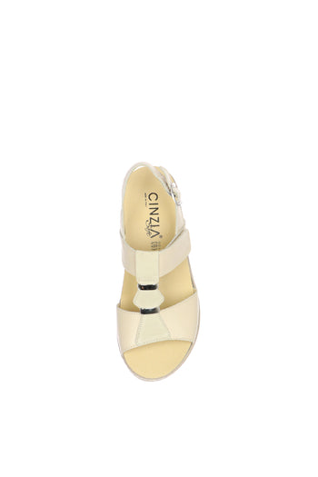 Sandalo  beige  due fasce regolabile con plantare estraibile - 5