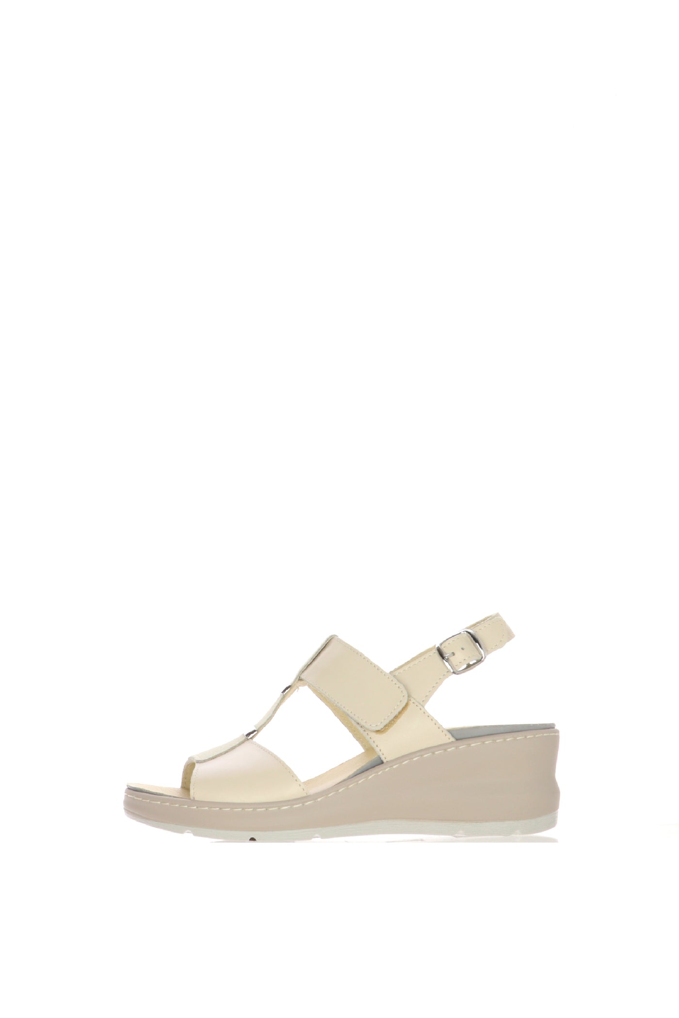 Sandalo  beige  due fasce regolabile con plantare estraibile