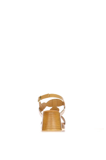Sandalo beige in pelle con tacco largo - 5