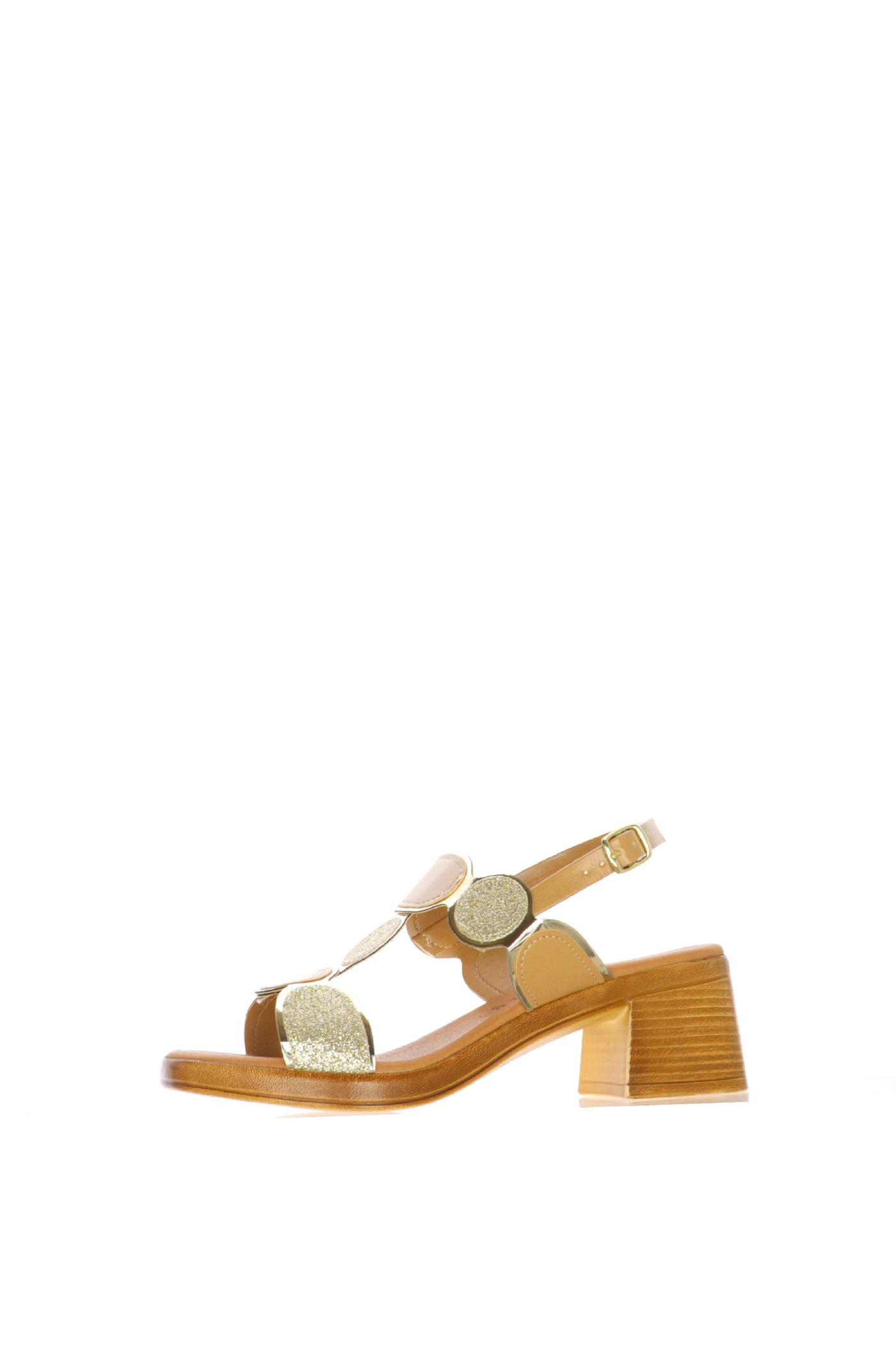 Sandalo beige in pelle con tacco largo