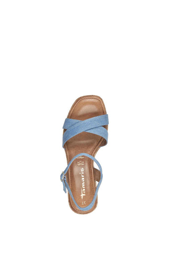 Sandalo con tacco largo in  tessuto jeans Tamaris - 4