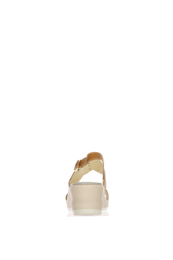 Sandalo cuoio e beige  due fasce regolabile con plantare estraibile - 11