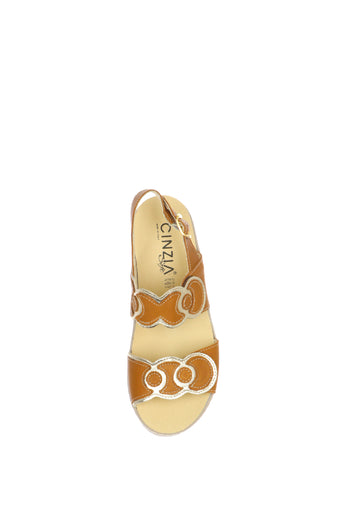 Sandalo cuoio e beige  due fasce regolabile con plantare estraibile - 9