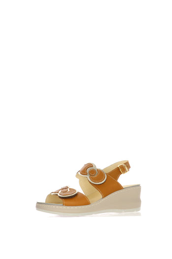 Sandalo cuoio e beige  due fasce regolabile con plantare estraibile - 5
