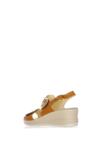 Sandalo cuoio e beige  due fasce regolabile con plantare estraibile - 7