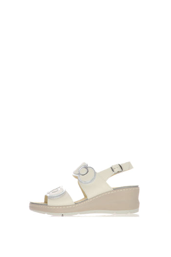 Sandalo cuoio e beige  due fasce regolabile con plantare estraibile - 4