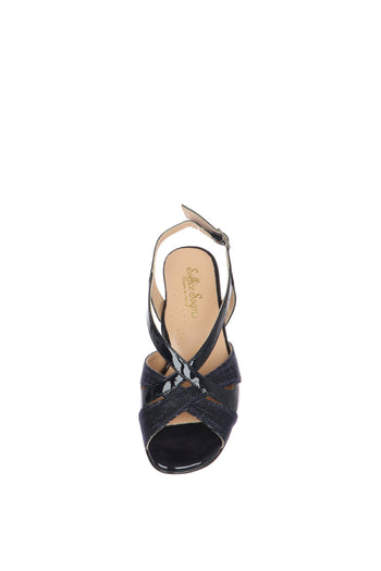 Sandalo elegante in tessuto glitter e vernice blu Soffice Sogno - 3