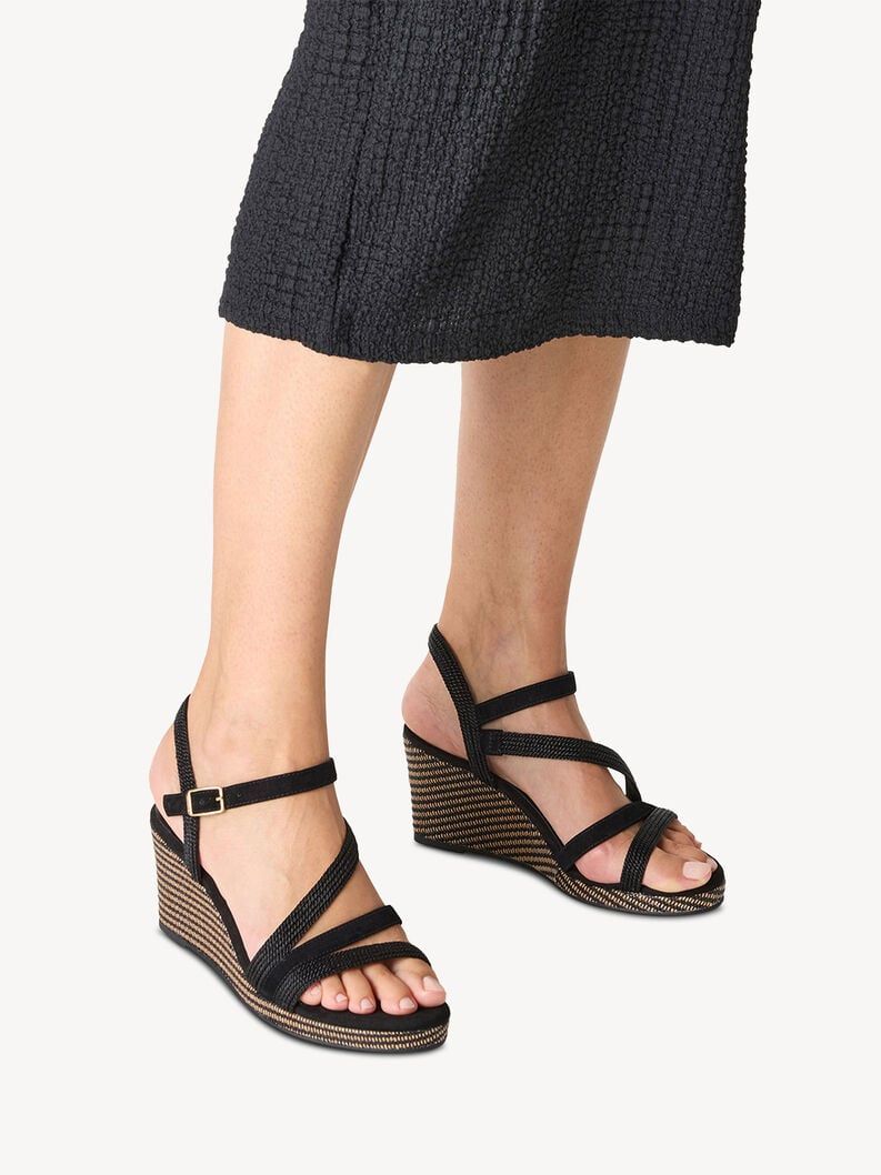 Sandalo fascette nera con zeppa alta Tamaris 2