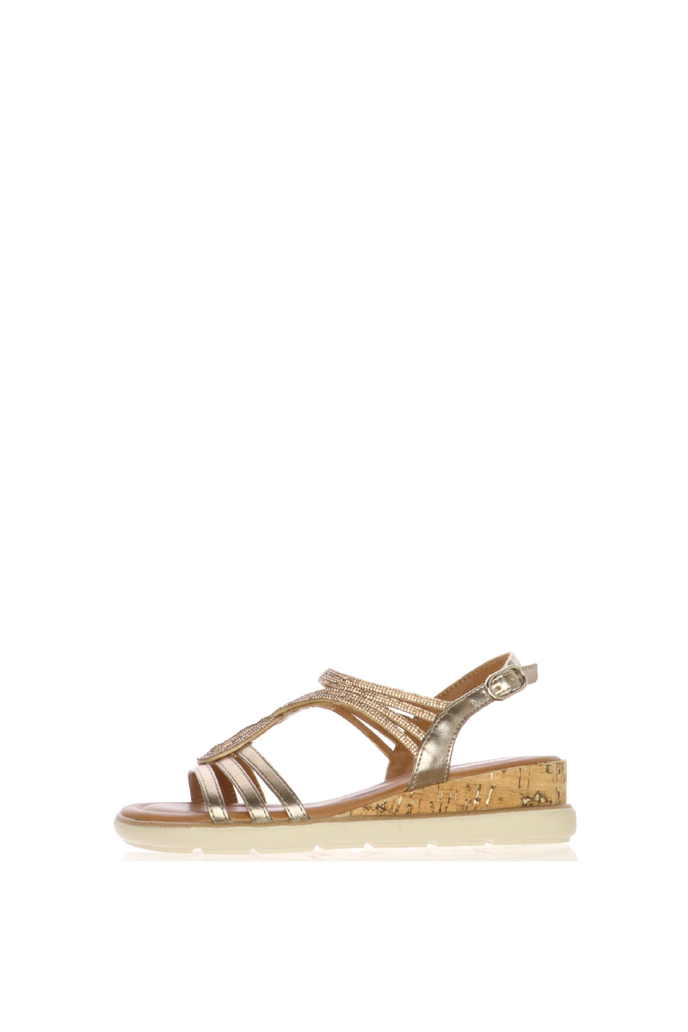 Sandalo gioiello con zeppa in sughero rose gold