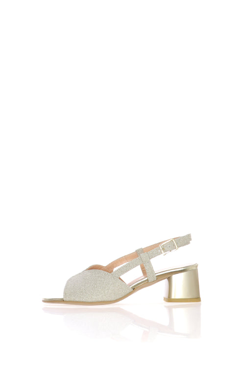 Sandalo glitterato platino e argento  con tacco basso Soffice Sogno - 1