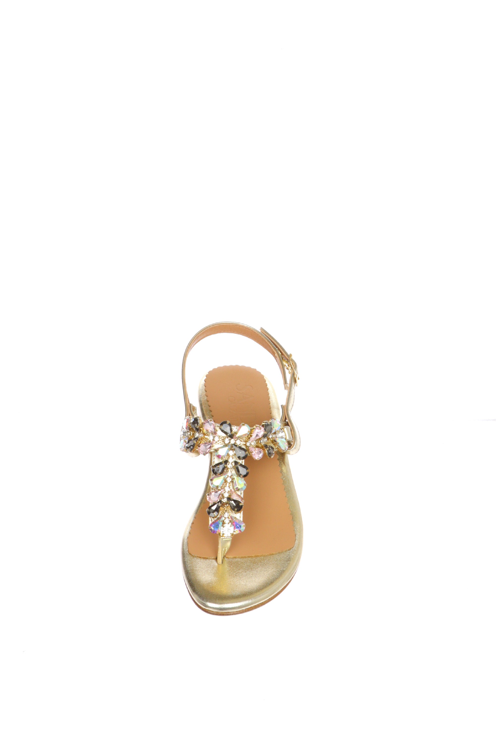 Sandalo infradito gioiello platino o argento con tacco Sandra Calzature