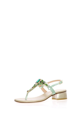 Sandalo infradito in pelle verde e cipira con dettagli gioiello Soffice Sogno - 3