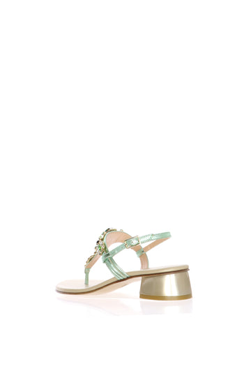 Sandalo infradito in pelle verde e cipira con dettagli gioiello Soffice Sogno - 9