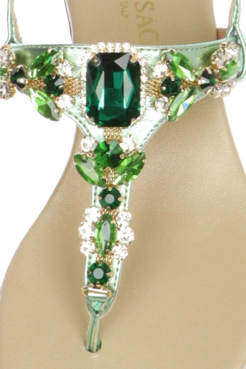 Sandalo infradito in pelle verde e cipira con dettagli gioiello Soffice Sogno - 5