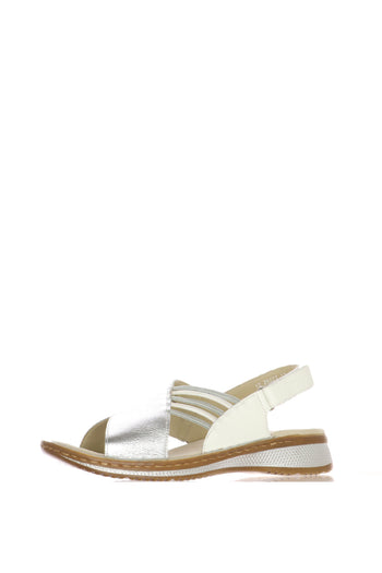 Sandalo in pelle argento con fasce elastiche - 3